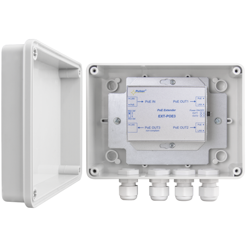 EXTENDER POE PULSAR EXT-POE3H W OBUDOWIE HERMETYCZNEJ DO 3 KAMER IP