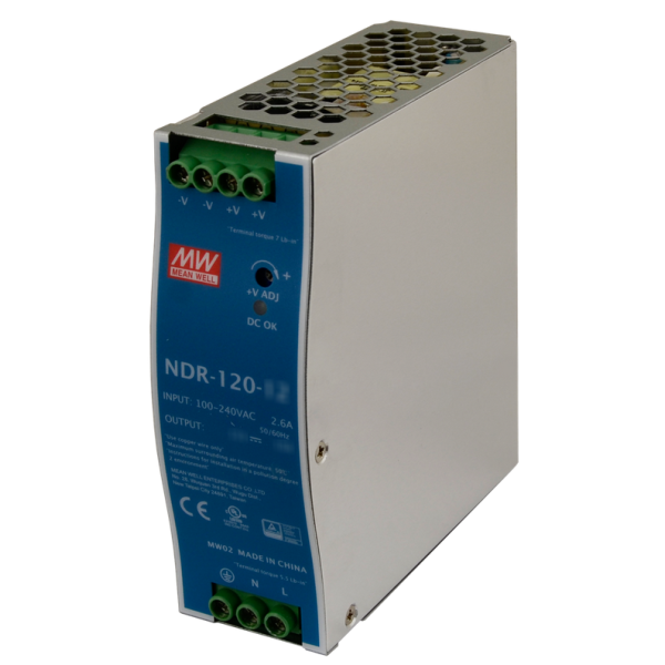 ZASILACZ IMPULSOWY NA SZYNĘ DIN MEAN WELL NDR-120-48 48V/120W/2.5A