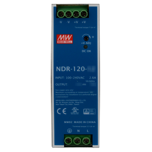 ZASILACZ IMPULSOWY NA SZYNĘ DIN MEAN WELL NDR-120-48 48V/120W/2.5A
