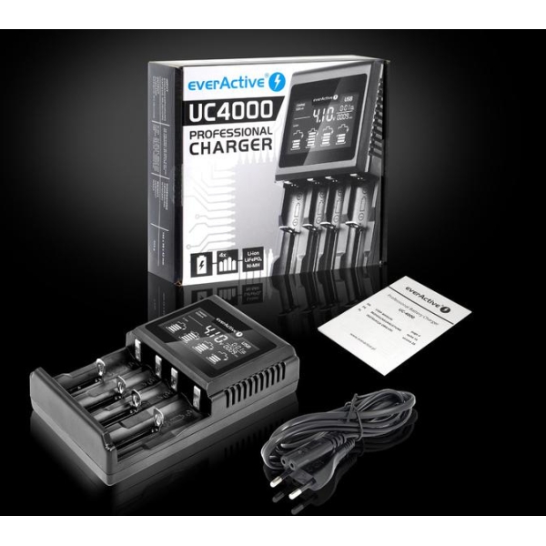 Ładowarka do akumulatorków cylindrycznych Li-ion oraz Ni-MH everActive UC-4000