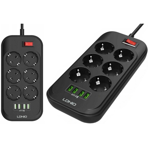 Listwa zasilająca 6 Gniazd + 4x USB Przedłużacz