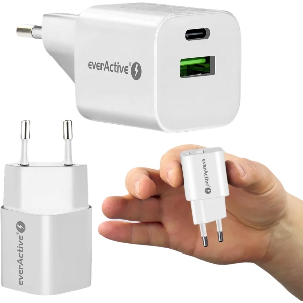 ŁADOWARKA SIECIOWA everActive GaN SC-390Q 30W 1xUSB-C 1xUSB-A PD PPS