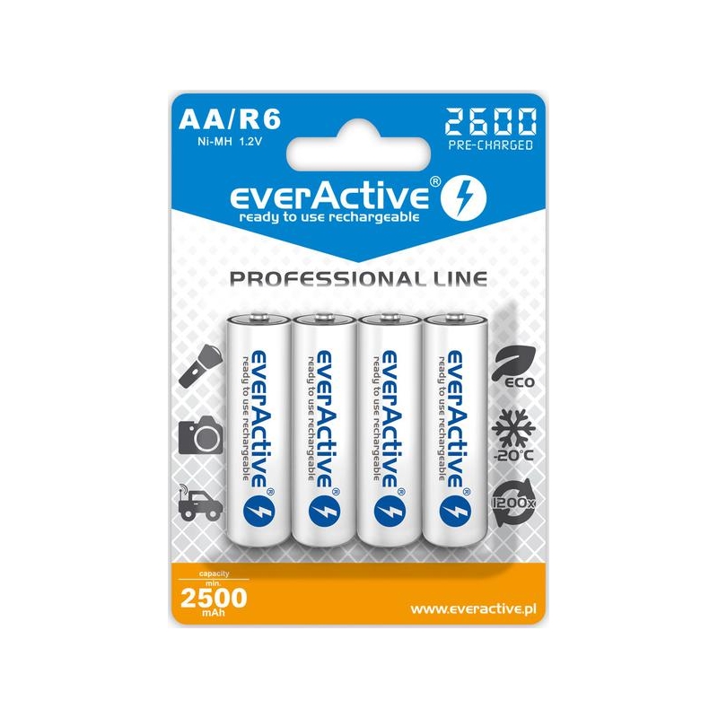 Akumulatorki AA / R6 Ni-MH everActive 2600mAh Professional Line (box 4 szt.)