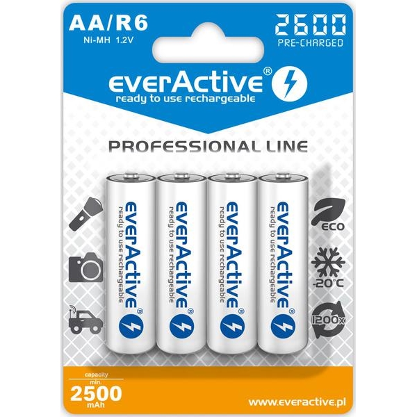 Akumulatorki AA / R6 Ni-MH everActive 2600mAh Professional Line (box 4 szt.)