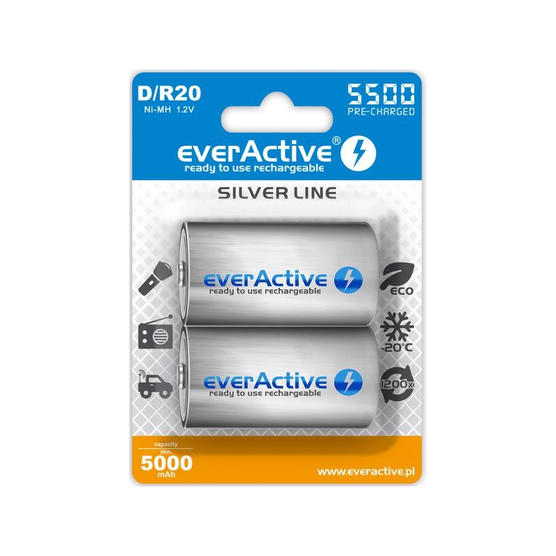 Akumulatorki D / R20 Ni-MH everActive 5500mAh Silver Line (box 2 szt.)