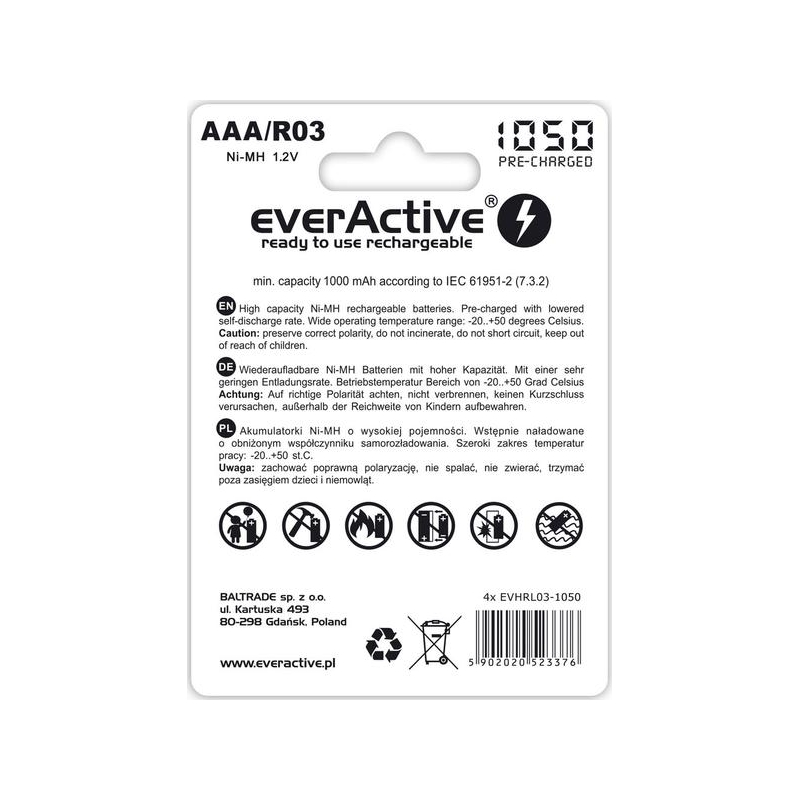 Akumulatorki AAA / R03 Ni-MH everActive 1050mAh (box 4 szt.)