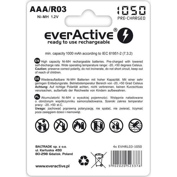 Akumulatorki AAA / R03 Ni-MH everActive 1050mAh (box 4 szt.)