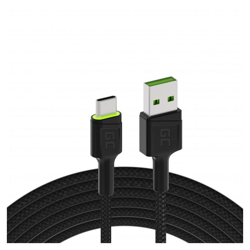KABEL USB-A -  USB-C Green Cell RAY 120cm ZIELONY LED QUICK CHARGE 3.0 KABGC06