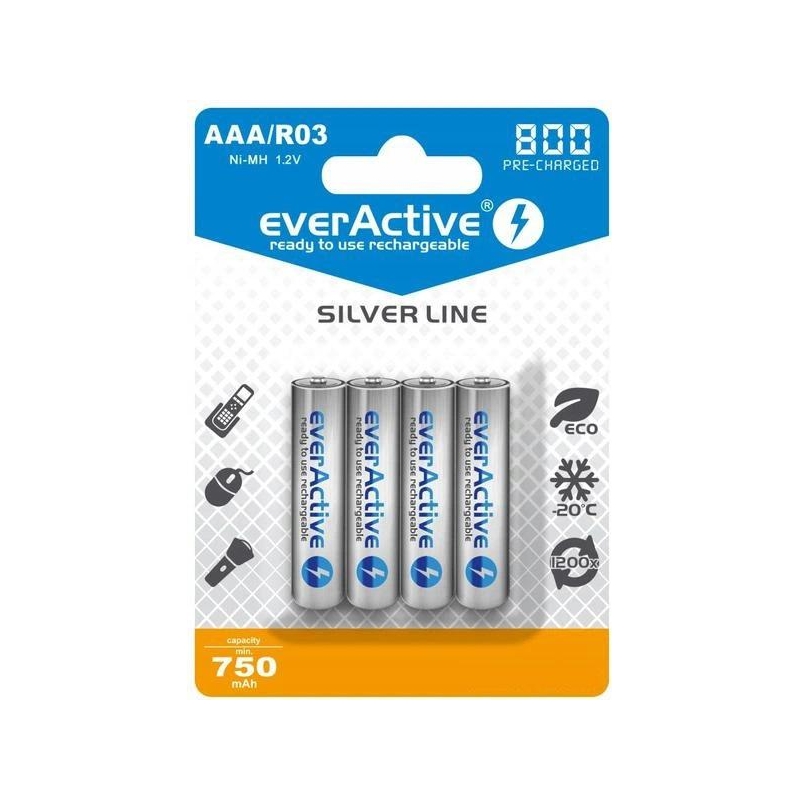 Akumulatorki AAA / R03 Ni-MH everActive 800mAh Silver Line (box 4 szt.)