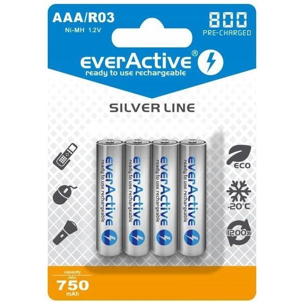 Akumulatorki AAA / R03 Ni-MH everActive 800mAh Silver Line (box 4 szt.)