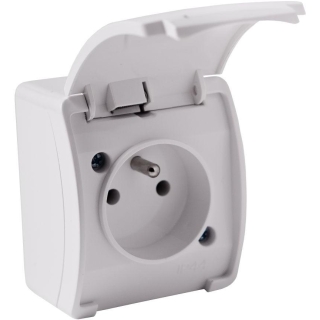 Gniazdo natynkowe pojedyncze z uziemieniem, z klapką VIPLAST KOALA BIAŁE IP44 161-01