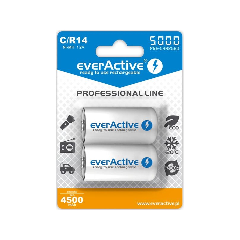 Akumulatorki C / R14 everActive Ni-MH Ni-MH 5000 mAh Professional line (box 2 szt.)