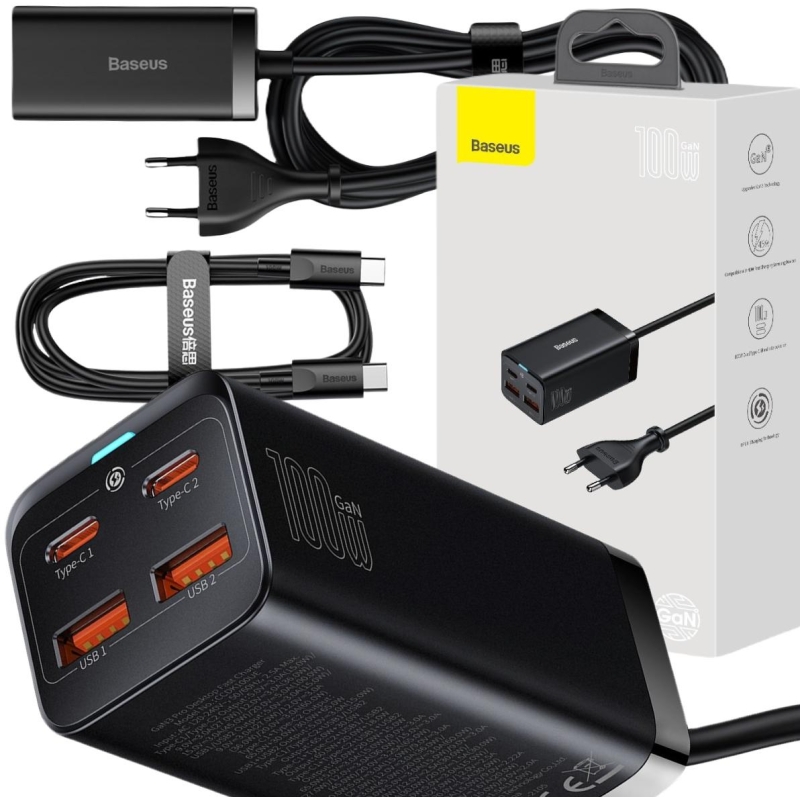 ŁADOWARKA SIECIOWA Baseus GaN 3 Pro Desktop Fast Charger CCGP000101 100W 2x USB-A 2x USB-C PD 3.0 QC 4.0+