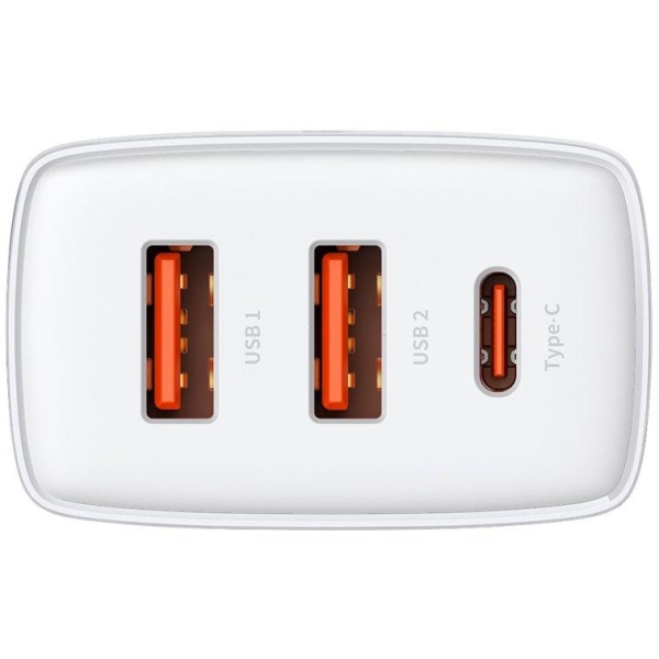 ŁADOWARKA SIECIOWA Baseus Compact Quick Charger CCXJ-E02 30W 2x USB-A 1x USB-C PD 3.0 QC 3.0 BIAŁA