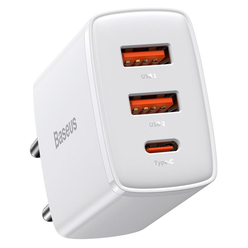 ŁADOWARKA SIECIOWA Baseus Compact Quick Charger CCXJ-E02 30W 2x USB-A 1x USB-C PD 3.0 QC 3.0 BIAŁA