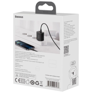 ŁADOWARKA SIECIOWA Baseus Compact Quick Charger CCXJ-B01 20W 1x USB-A 1x USB-C PD 3.0 QC 3.0 CZARNA 2