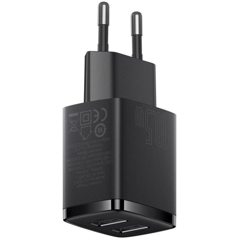 ŁADOWARKA SIECIOWA Baseus Compact Charger CCXJ010201 10.5W 2x USB-A CZARNA