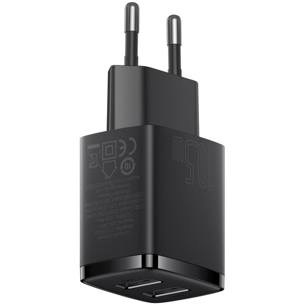 ŁADOWARKA SIECIOWA Baseus Compact Charger CCXJ010201 10.5W 2x USB-A CZARNA
