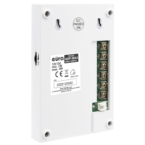 DOMOFON "EURA" ADP-38A3 "ENTRA" - biały, jednorodzinny, głośnomówiący, kaseta z szyfratorem