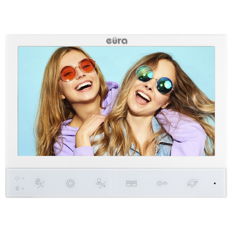 WIDEODOMOFON "EURA" VDP-80C5 - dwurodzinny, biały, 2x LCD 7", FHD,  obsługa 2 wejść, kamera 1080p., czytnik RFID, natynk