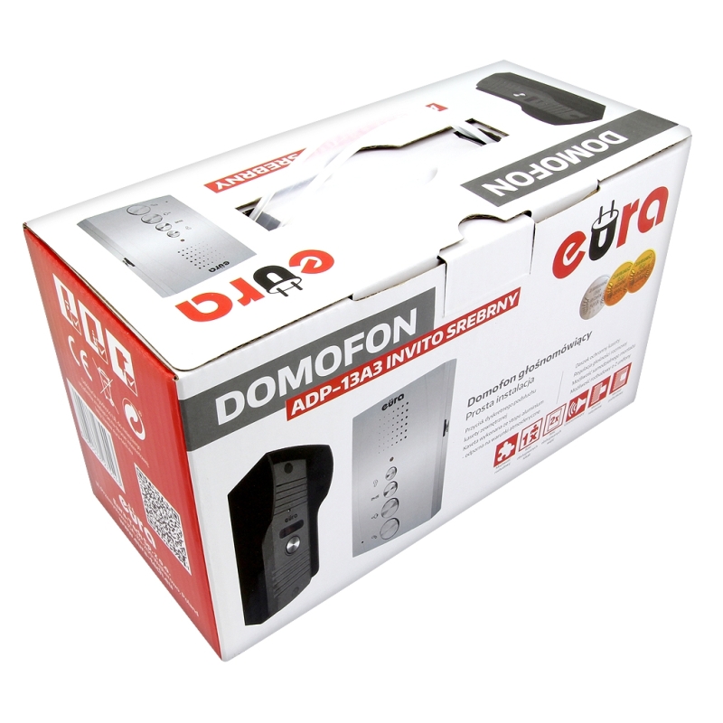 DOMOFON "EURA" ADP-13A3 "INVITO" SREBRNY głośnomówiący bezsłuchawkowy