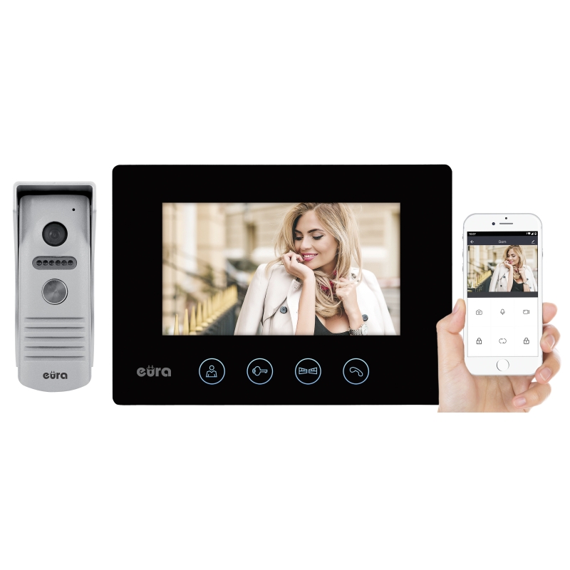 WIDEODOMOFON "EURA" VDP-40A3 "FENIKS+" - czarny, 7", WiFi, otwieranie 2 wejść, AHD, Tuya