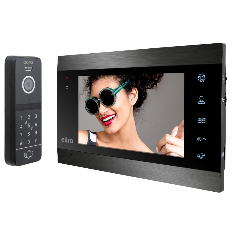 WIDEODOMOFON "EURA" VDP-00C5 - czarny, monitor 7", WiFi, kamera 1080p, RFID, szyfrator