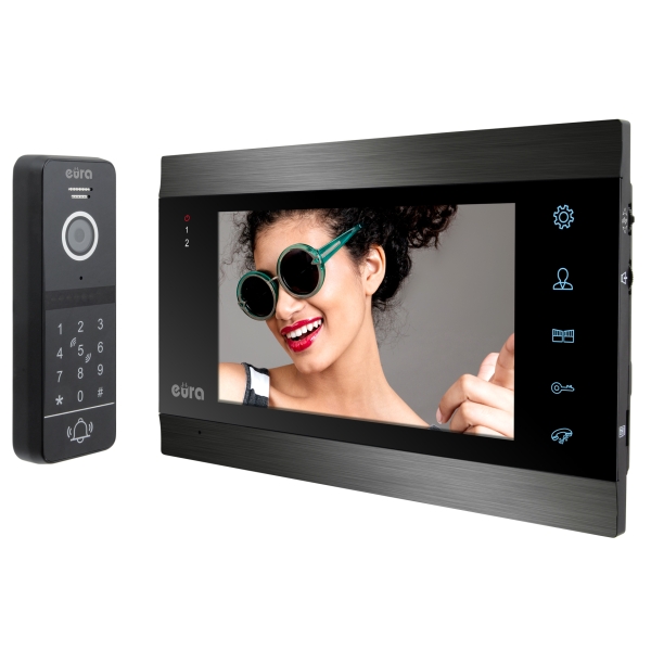 WIDEODOMOFON "EURA" VDP-00C5 - czarny, monitor 7", WiFi, kamera 1080p, RFID, szyfrator