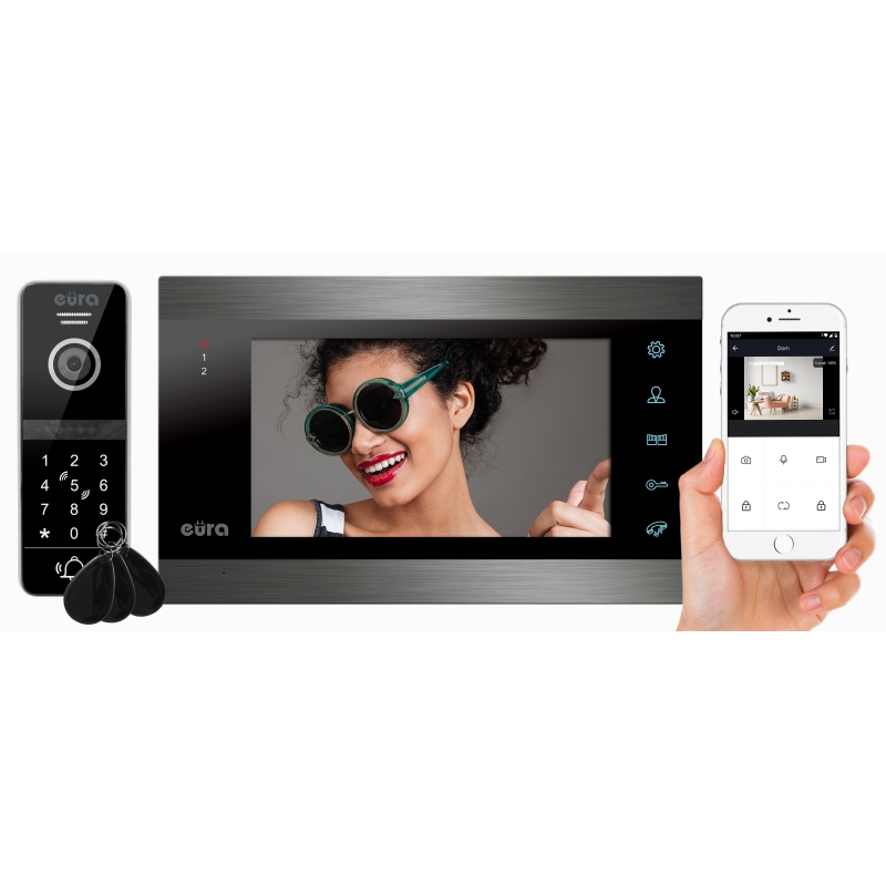 WIDEODOMOFON "EURA" VDP-00C5 - czarny, monitor 7", WiFi, kamera 1080p, RFID, szyfrator