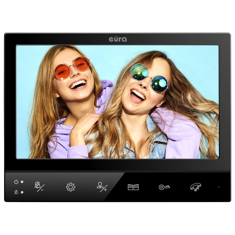 WIDEODOMOFON "EURA" VDP-80C5 - dwurodzinny, czarny, 2x LCD 7", FHD,  obsługa 2 wejść, kamera 1080p., czytnik RFID, natynk