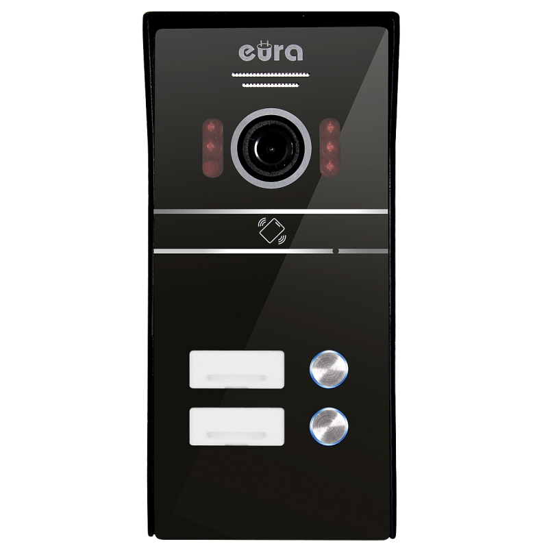 WIDEODOMOFON "EURA" VDP-80C5 - dwurodzinny, czarny, 2x LCD 7", FHD,  obsługa 2 wejść, kamera 1080p., czytnik RFID, natynk