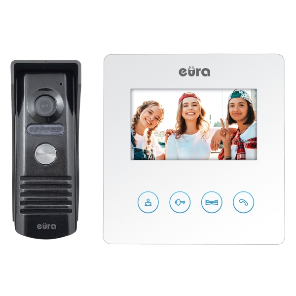 WIDEODOMOFON "EURA" VDP-52A3 "ATIRA" - biały, ekran 4,3", obsługa 2 wejść