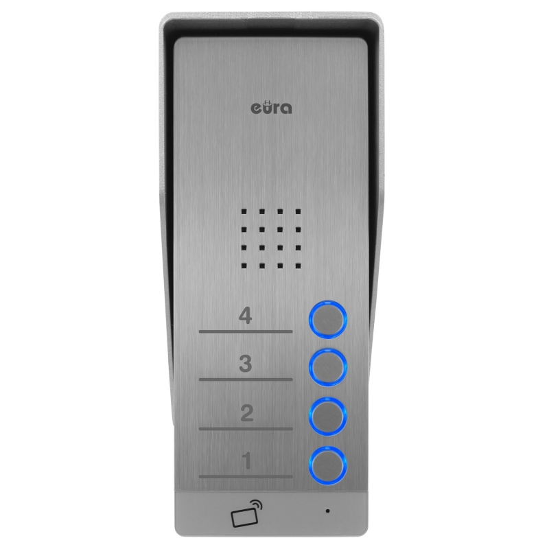 DOMOFON "EURA" ADP-64A3 - biały, czterorodzinny, głośnomówiący, obsługa 2 wejść, czytnik RFID