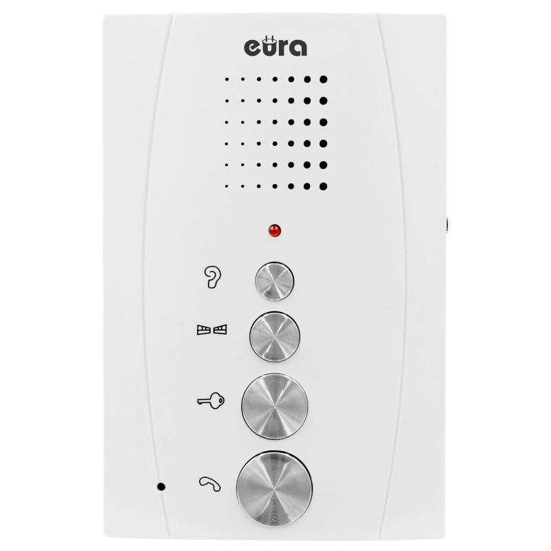 DOMOFON "EURA" ADP-64A3 - biały, czterorodzinny, głośnomówiący, obsługa 2 wejść, czytnik RFID