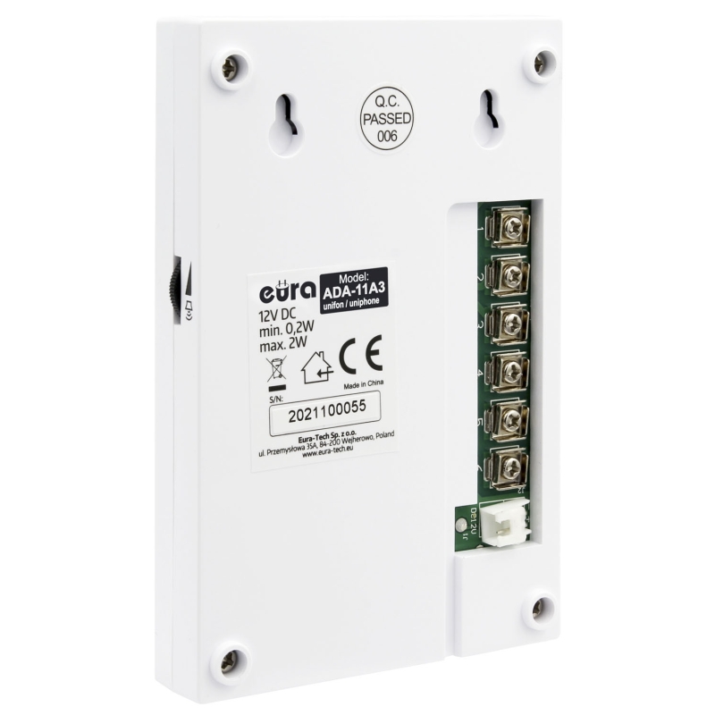 DOMOFON "EURA" ADP-64A3 - biały, czterorodzinny, głośnomówiący, obsługa 2 wejść, czytnik RFID