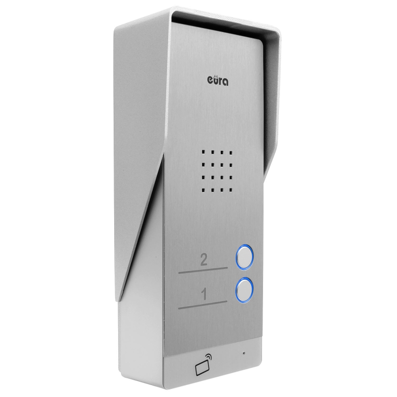 DOMOFON "EURA" ADP-62A3 - grafitowy, dwurodzinny, głośnomówiący, obsługa 2 wejść, czytnik RFID