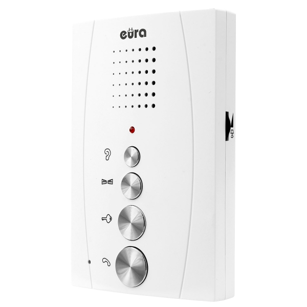 DOMOFON "EURA" ADP-63A3 - biały, trójrodzinny, głośnomówiący, obsługa 2 wejść, czytnik RFID