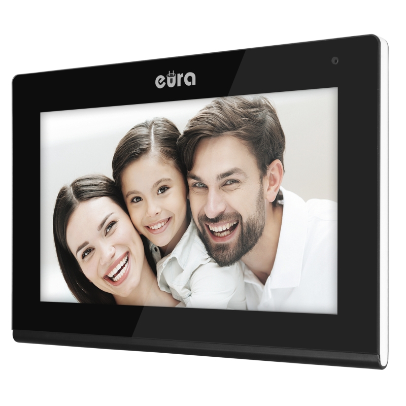 WIDEODOMOFON "EURA" VDP-97C5 - czarny, dotykowy, LCD 7", AHD, WiFi,  pamięć obrazów, SD 128GB,  rozbudowa do 6 monitorów, 2 stac