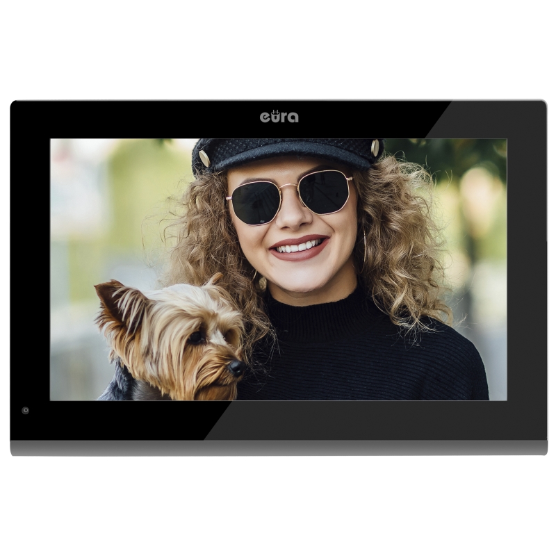 WIDEODOMOFON "EURA" VDP-98C5 - czarny, dotykowy, LCD 10", AHD, WiFi,  pamięć obrazów, SD 128GB,  rozbudowa do 6 monitorów, 2 sta