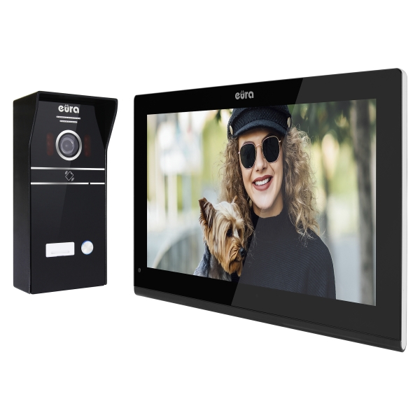WIDEODOMOFON "EURA" VDP-98C5 - czarny, dotykowy, LCD 10", AHD, WiFi,  pamięć obrazów, SD 128GB,  rozbudowa do 6 monitorów, 2 sta