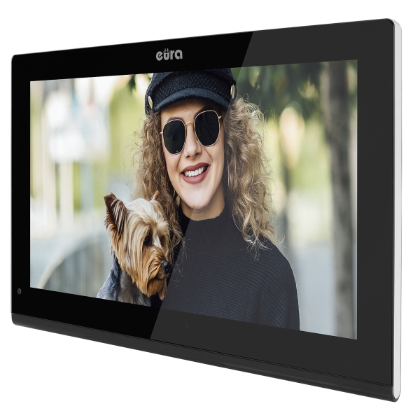 WIDEODOMOFON "EURA" VDP-98C5 - czarny, dotykowy, LCD 10", AHD, WiFi,  pamięć obrazów, SD 128GB,  rozbudowa do 6 monitorów, 2 sta