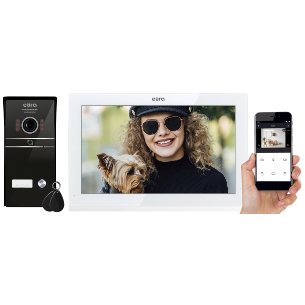 WIDEODOMOFON "EURA" VDP-98C5 - biały, dotykowy, LCD 10", AHD, WiFi,  pamięć obrazów, SD 128GB,  rozbudowa do 6 monitorów, 2 stac