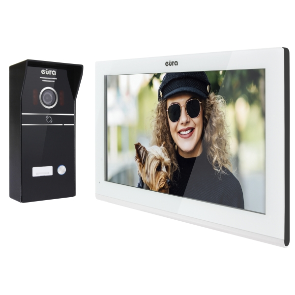 WIDEODOMOFON "EURA" VDP-98C5 - biały, dotykowy, LCD 10", AHD, WiFi,  pamięć obrazów, SD 128GB,  rozbudowa do 6 monitorów, 2 stac