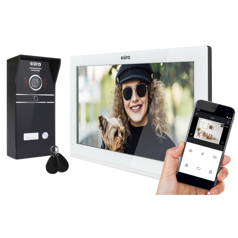 WIDEODOMOFON "EURA" VDP-98C5 - biały, dotykowy, LCD 10", AHD, WiFi,  pamięć obrazów, SD 128GB,  rozbudowa do 6 monitorów, 2 stac