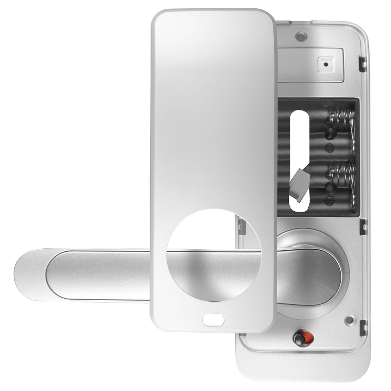 KLAMKA Z KONTROLEREM DOSTĘPU "EURA" ELH-01H4 - srebrna, szyfrator, czytnik Mifare 13,56 MHz, czytnik biometryczny, IP55, App TTL