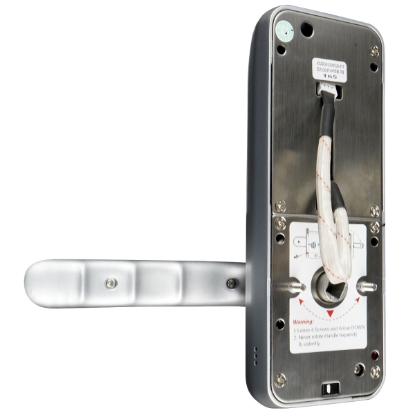 KLAMKA Z KONTROLEREM DOSTĘPU "EURA" ELH-01H4 - srebrna, szyfrator, czytnik Mifare 13,56 MHz, czytnik biometryczny, IP55, App TTL