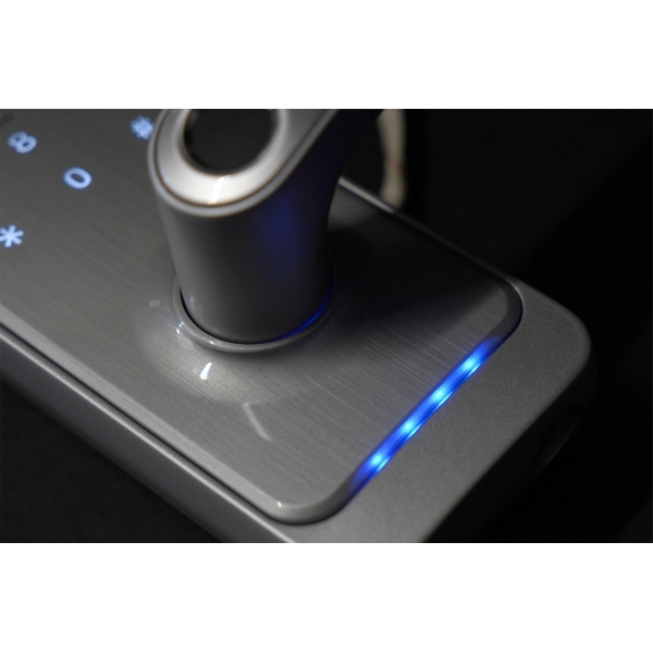 KLAMKA Z KONTROLEREM DOSTĘPU "EURA" ELH-01H4 - srebrna, szyfrator, czytnik Mifare 13,56 MHz, czytnik biometryczny, IP55, App TTL