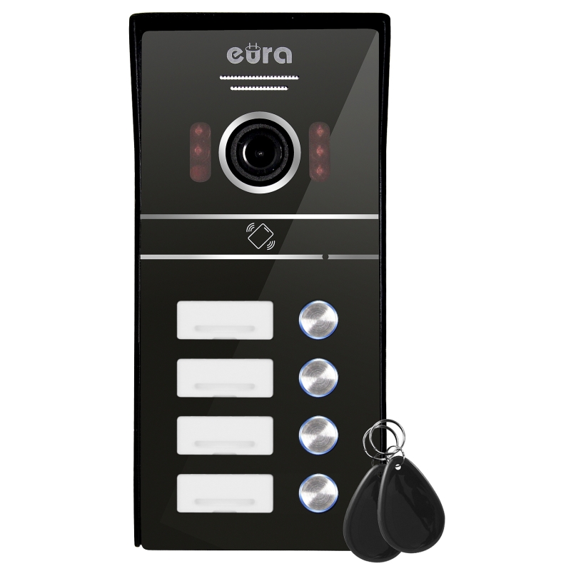 KASETA ZEWNĘTRZNA WIDEODOMOFONU "EURA" VDA-64C5 - czterorodzinna, czarna, kamera 1080p., czytnik RFID, natynk