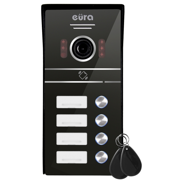 KASETA ZEWNĘTRZNA WIDEODOMOFONU "EURA" VDA-64C5 - czterorodzinna, czarna, kamera 1080p., czytnik RFID, natynk
