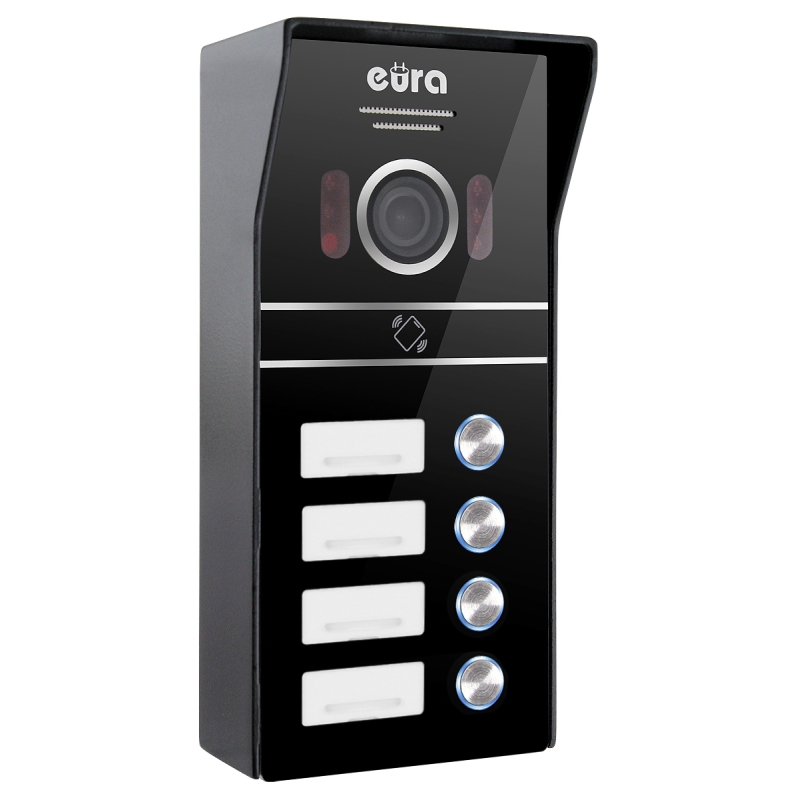 KASETA ZEWNĘTRZNA WIDEODOMOFONU "EURA" VDA-64C5 - czterorodzinna, czarna, kamera 1080p., czytnik RFID, natynk